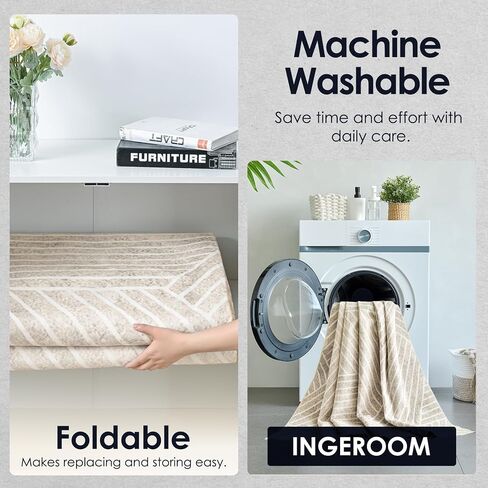 INGEROOM 8x10 Washable Area Rugs, Beige Geometric Area Rug for Living Room Bedroom, Modern Neutral Area Rug, Large Non-Slip Indoor Floor Carpet for High Traffic Areas, Kitchen, Dining Room in Saudi Arabia