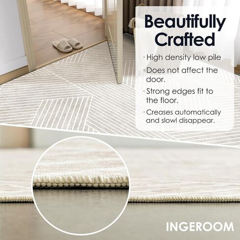 INGEROOM 8x10 Washable Area Rugs, Beige Geometric Area Rug for Living Room Bedroom, Modern Neutral Area Rug, Large Non-Slip Indoor Floor Carpet for High Traffic Areas, Kitchen, Dining Room in Saudi Arabia