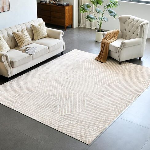 INGEROOM 8x10 Washable Area Rugs, Beige Geometric Area Rug for Living Room Bedroom, Modern Neutral Area Rug, Large Non-Slip Indoor Floor Carpet for High Traffic Areas, Kitchen, Dining Room in Saudi Arabia