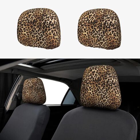 2 Pack Cheetah Print Car Seat Headrest Cover, Soft Seat Cover Cheetah Car Accessories Headrest Protector Universal Fit to All Car in Saudi Arabia