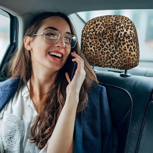 2 Pack Cheetah Print Car Seat Headrest Cover, Soft Seat Cover Cheetah Car Accessories Headrest Protector Universal Fit to All Car in Saudi Arabia