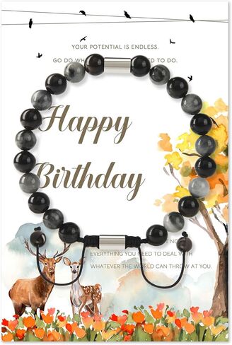 Natural Stone Bracelet for Men-Adjustable Cord Bracelet with Desktop Ornament-Valentine's Day Christmas,Birthday Gift for Him,Healing Natural Stone Bracelets for Father Husband in Saudi Arabia