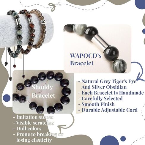 Natural Stone Bracelet for Men-Adjustable Cord Bracelet with Desktop Ornament-Valentine's Day Christmas,Birthday Gift for Him,Healing Natural Stone Bracelets for Father Husband in Saudi Arabia