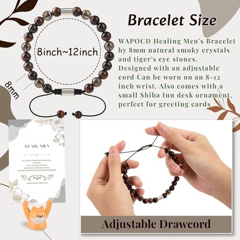 Natural Stone Bracelet for Men-Adjustable Cord Bracelet with Desktop Ornament-Valentine's Day Christmas,Birthday Gift for Him,Healing Natural Stone Bracelets for Father Husband in Saudi Arabia