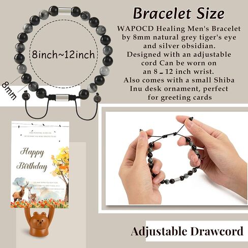 Natural Stone Bracelet for Men-Adjustable Cord Bracelet with Desktop Ornament-Valentine's Day Christmas,Birthday Gift for Him,Healing Natural Stone Bracelets for Father Husband in Saudi Arabia