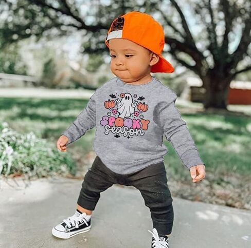 DUTUT Toddler Baby Halloween Sweatshirts Spooky Season Sweatshirt Ghost Face Crewneck Long Sleeve Shirt Cute Pullover Top in Kuwait