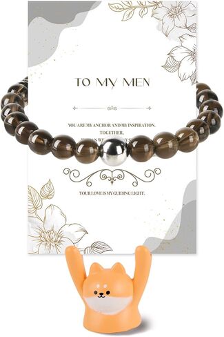 Natural Stone Bracelet for Men-Adjustable Cord Bracelet with Desktop Ornament-Valentine's Day Christmas,Birthday Gift for Him,Healing Natural Stone Bracelets for Father Husband in Saudi Arabia