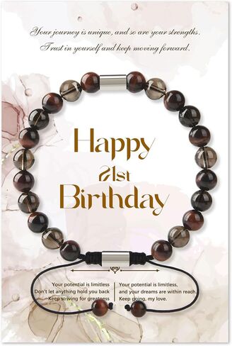 Natural Stone Bracelet for Men-Adjustable Cord Bracelet with Desktop Ornament-Valentine's Day Christmas,Birthday Gift for Him,Healing Natural Stone Bracelets for Father Husband in Saudi Arabia