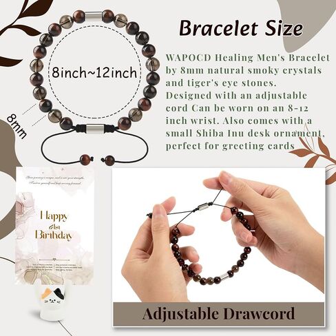 Natural Stone Bracelet for Men-Adjustable Cord Bracelet with Desktop Ornament-Valentine's Day Christmas,Birthday Gift for Him,Healing Natural Stone Bracelets for Father Husband in Saudi Arabia