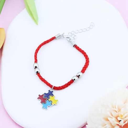 Autism Awareness Bracelet Autism Bracelet for Teachers Educators Autistic Puzzle Piece Bracelet Red Black Autism Bracelets Jewelry Accessories in Saudi Arabia