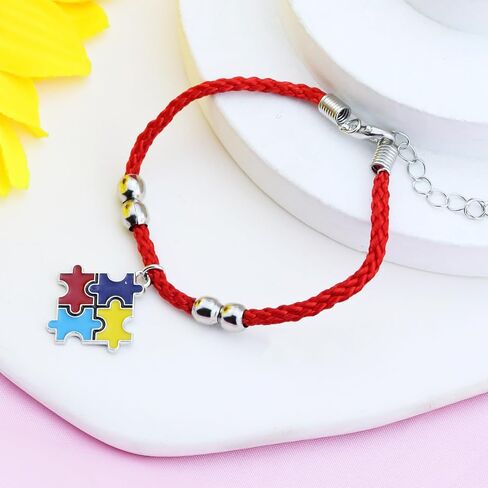 Autism Awareness Bracelet Autism Bracelet for Teachers Educators Autistic Puzzle Piece Bracelet Red Black Autism Bracelets Jewelry Accessories in Saudi Arabia