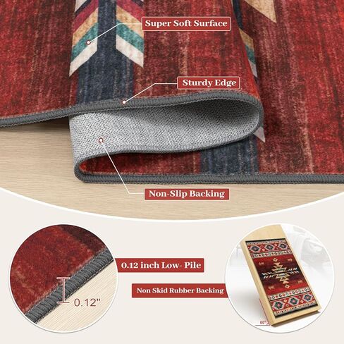 سجادة LIVEBOX غربية قابلة للغسل مقاس 8 × 10 - سجادة غرفة المعيشة من الأزتيك لعيد الميلاد، سجاد أحمر رقيق لغرفة النوم، سجادة مزرعة كبيرة سجادة جنوب غرب لمكتب غرفة الطعام، أحمر in Kuwait
