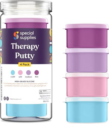 Special Supplies Therapy Putty for Kids and Adults - Resistive Hand Exercise Stress Relief Therapy Putty Kit, Set of 4 Strengths, Three Ounces of Each Putty in Saudi Arabia