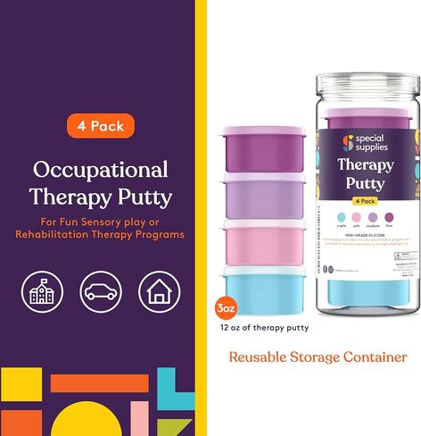 Special Supplies Therapy Putty for Kids and Adults - Resistive Hand Exercise Stress Relief Therapy Putty Kit, Set of 4 Strengths, Three Ounces of Each Putty in Saudi Arabia