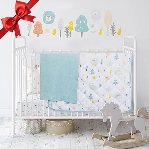 مجموعات سرير الأطفال للأولاد 5 قطع تتضمن ملاءات سرير الأطفال ×2، لحاف قطني، بطانية أطفال ومجموعة ملصقات جدارية إضافية in Kuwait