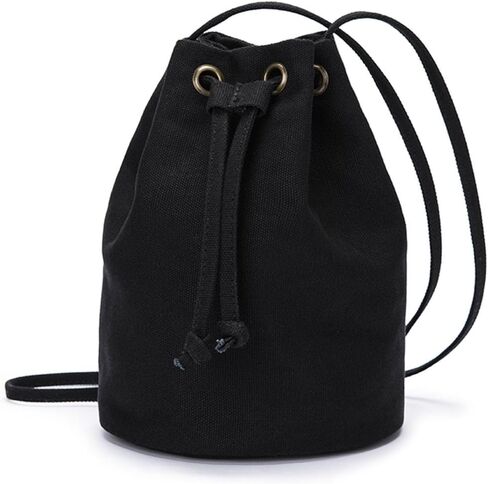 Black Drawstring Crossbody Bag Nylon Fabric Large Capacity Organizer Bag with Gold Tone Hardware in Saudi Arabia