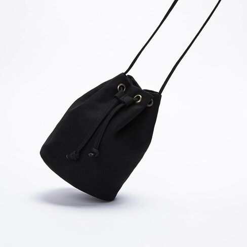 Black Drawstring Crossbody Bag Nylon Fabric Large Capacity Organizer Bag with Gold Tone Hardware in Saudi Arabia