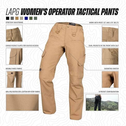 LAPG Women's Uniform Tactical Pants, Elastic Waistband, Training & Work Pants in Kuwait