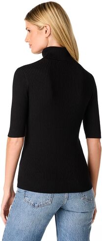 Cable & Gauge Women's Short Sleeve Mock Neck Sweater - Soft Knit Fabric, Ribbed Texture, Elbow-Length Sleeves, Casual Top in Saudi Arabia
