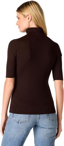 Cable & Gauge Women's Short Sleeve Mock Neck Sweater - Soft Knit Fabric, Ribbed Texture, Elbow-Length Sleeves, Casual Top in Saudi Arabia