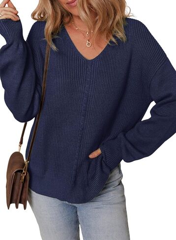 Dokotoo Women's Casual V Neck Sweaters Long Sleeve Pullover Sweater Knit Jumper Tops in Saudi Arabia