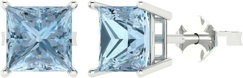 4 ct Brilliant Princess Cut Solitaire Studs Natural Swiss Blue Topaz 14k White Gold Desginer Affordable Earrings Push Back in Saudi Arabia