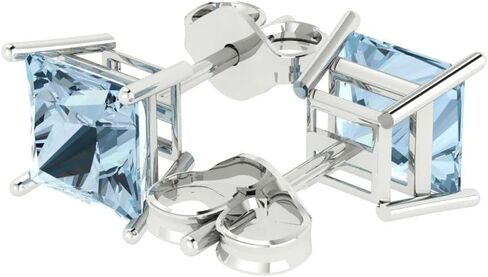 4 ct Brilliant Princess Cut Solitaire Studs Natural Swiss Blue Topaz 14k White Gold Desginer Affordable Earrings Push Back in Saudi Arabia
