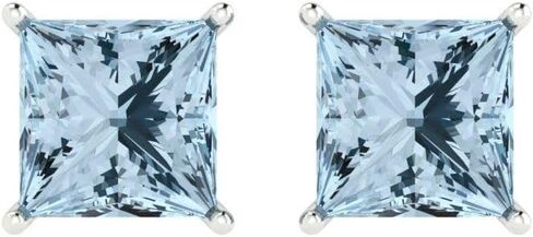 4 ct Brilliant Princess Cut Solitaire Studs Natural Swiss Blue Topaz 14k White Gold Desginer Affordable Earrings Push Back in Saudi Arabia