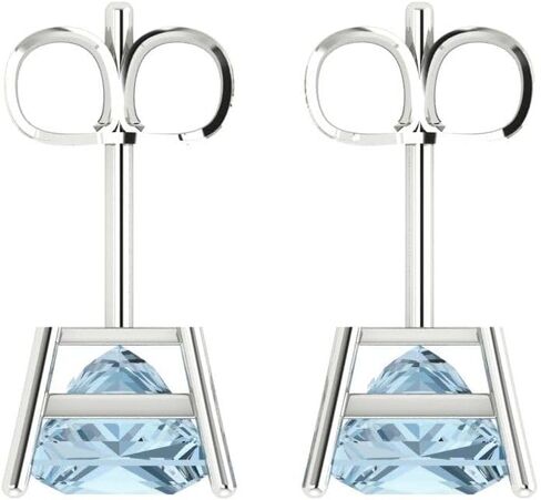 4 ct Brilliant Princess Cut Solitaire Studs Natural Swiss Blue Topaz 14k White Gold Desginer Affordable Earrings Push Back in Saudi Arabia