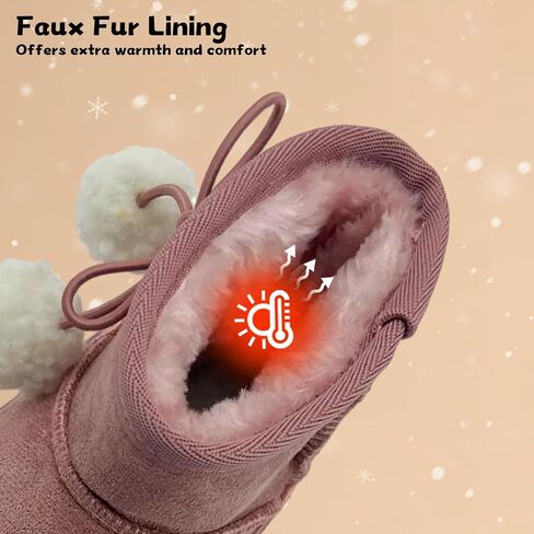Kids Snow Boots Girls Boys Outdoor Warm Slip On Fur Boots Lightweight Anti-Slip Winter Boots for Little/Big Kids in Saudi Arabia
