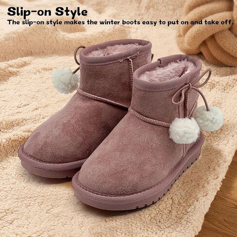 Kids Snow Boots Girls Boys Outdoor Warm Slip On Fur Boots Lightweight Anti-Slip Winter Boots for Little/Big Kids in Saudi Arabia