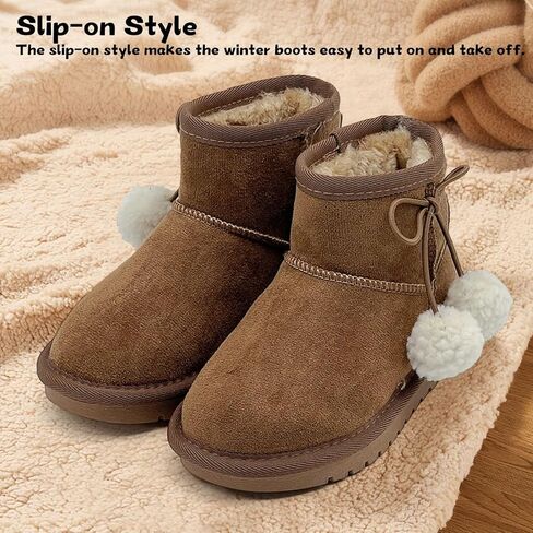 أطفال أحذية الثلوج الفتيات الفتيان في الهواء الطلق الدافئة الانزلاق على الفراء الأحذية خفيفة الوزن المضادة للانزلاق أحذية الشتاء للأطفال الصغار/الكبار in Kuwait