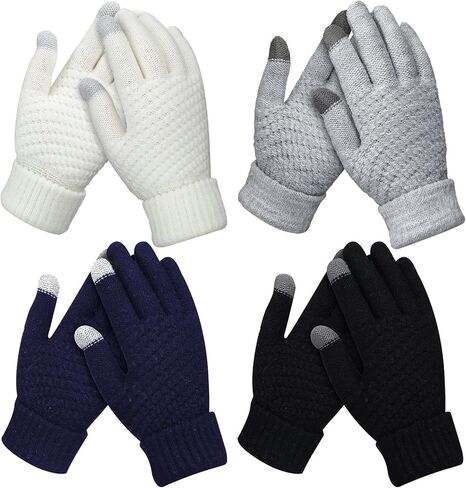 Bememo 4 أزواج من قفازات النساء الشتوية الدافئة التي تعمل باللمس، قفازات الرسائل النصية المبطنة بالصوف، قفازات الطقس البارد للنساء (صلبة، لون داكن) in Kuwait