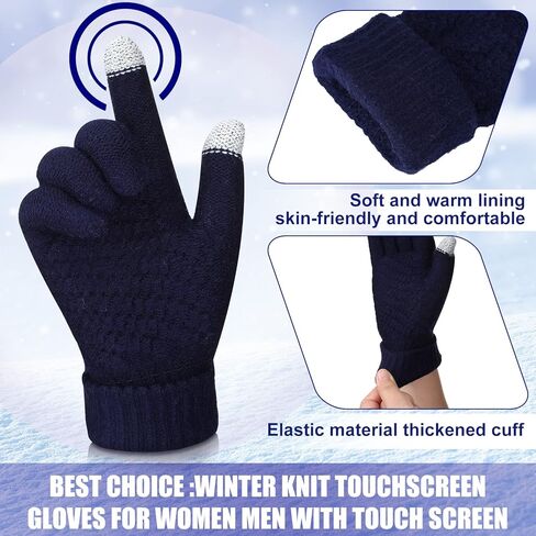 Bememo 4 أزواج من قفازات النساء الشتوية الدافئة التي تعمل باللمس، قفازات الرسائل النصية المبطنة بالصوف، قفازات الطقس البارد للنساء (صلبة، لون داكن) in Kuwait