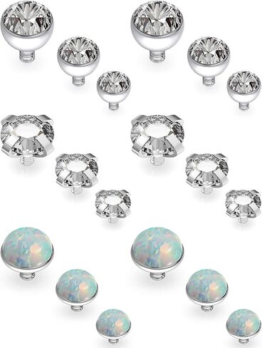 Vqoxaggi 18PCS 14G Grade 23 Titanium Dermal Anchor Tops Internally Threaded Clear Gem Dermal Piercing Jewelry for Women Men, VXG0003 in Saudi Arabia