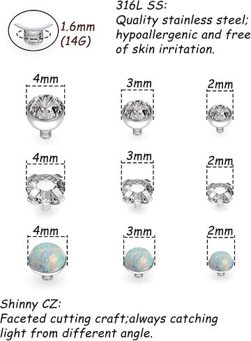 Vqoxaggi 18PCS 14G Grade 23 Titanium Dermal Anchor Tops Internally Threaded Clear Gem Dermal Piercing Jewelry for Women Men, VXG0003 in Saudi Arabia