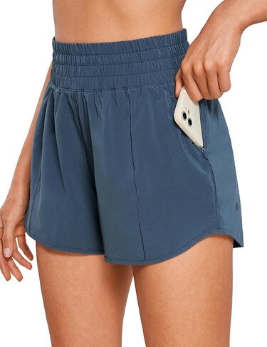 CRZ YOGA High Waisted Workout Shorts for Women - 4'' Linerless Quick Dry Track Gym Athletic Running Shorts with Zip Pocket in Saudi Arabia