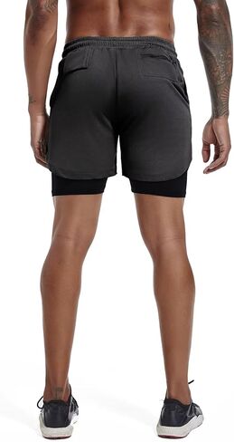 شورت GYMELITE للرجال 2 في 1 للتمرين والجري مقاس 7 بوصة، شورت رياضي نشط لليوجا والجيم خفيف الوزن للتدريب مع جيوب للهاتف in Kuwait