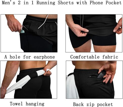 شورت GYMELITE للرجال 2 في 1 للتمرين والجري مقاس 7 بوصة، شورت رياضي نشط لليوجا والجيم خفيف الوزن للتدريب مع جيوب للهاتف in Kuwait