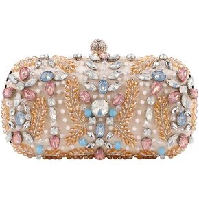 Women Evening Clutch Colorful Crystal Bead Embroidered Handbag Party Banquet Wedding Elegant Purse