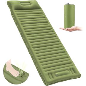 Double Sleeping Pad for 2 Person, Self Inflating Camping Mattress with Pillow, Portable Camping Bed Built-in Foot Pump for Backpacking, Hiking & Travel - Mat Carry Bag
