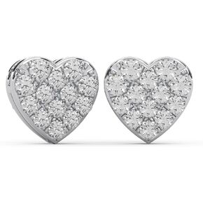 0.24 Cttw Round Cut Natural Diamond (Color: I-J, Clarity: I2-I3) | Micro Pave Set Heart Studs Earring | Crafted In 925 Sterling Silver