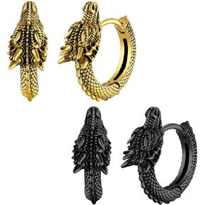 U7 Dragon Earrings for Men Women(Black+Gold)