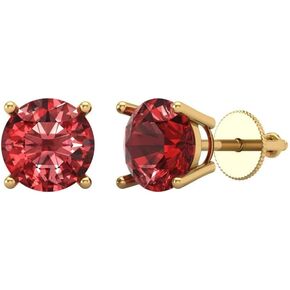 Clara Pucci 2.9 Carat Round Cut Solitaire Natural Crimson Deep Dark Red Garnet Unisex Stud Earrings 14k Yellow Gold Screw Back conflict free