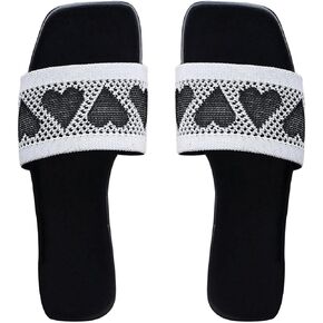 Women's Heart Flat Slide Sandals Square Open Toe Summer Casual Slippers