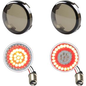 2" Smoked Bullet LED Turn Signal Kit 1157 Front Turn Signal Dual Contact +1156 Rear Red Turn Signal Single Contact Compatible with Harley Dyna Springer Softail Road King Touring Road Glide