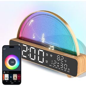Sunrise Alarm Clocks White Noise Sound Machine for Bedrooms, Wood Grain Base Wake Up Light Alarm Clock with 13 Soothing Sounds & 8 Color Night Lights for Baby/Adults/Kids（with APP