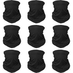 9 Pieces Sun UV Protection Face Mask Cooling Neck Gaiter Balaclava Bandana Scarf (9 Pack(Black))
