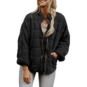 utcoco Women's Causal Lightweight Jacket Stand Collar Long Sleeve Zip Up Winter Coats for Women