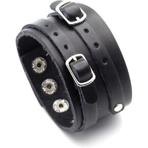 Xusamss Punk Rock Adjustable Wristband Wide Leather Arm Cuff Bracelet